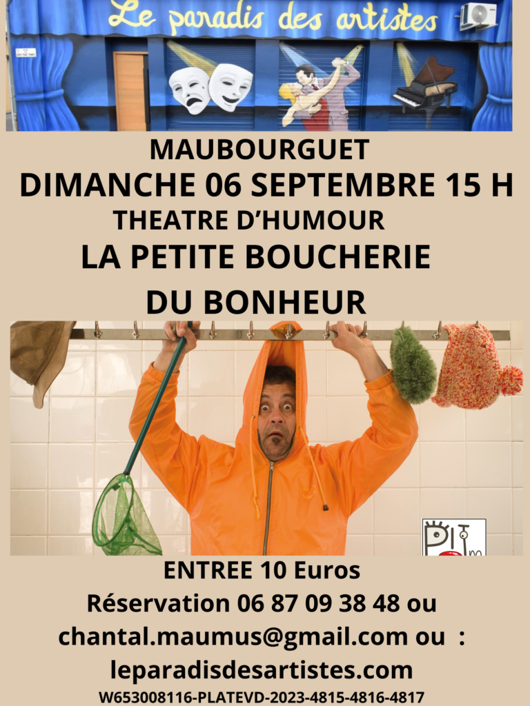 THEATRE D'HUMOUR Bienvenue dans un abattoir de nos absurdités, une boucherie pas comme les autres ! Dans la petite boucherie du bonheur, Thierry taille dans le vif avec finesse et folie. Seul en scène, il incarne 16 personnages en 12 sketchs mordants, où l'humour sert de scalpel pour explorer les travers de notre société. Satire sociale, poésie trash, tendresse cachée sous les éclats de rire : ici, le rire est une arme, un refuge, une digestion salvatrice de nos travers les plus sombres. Chaque costume, chaque geste, chaque voix devient une tranche d'humanité passée au hachoir de la comédie.
